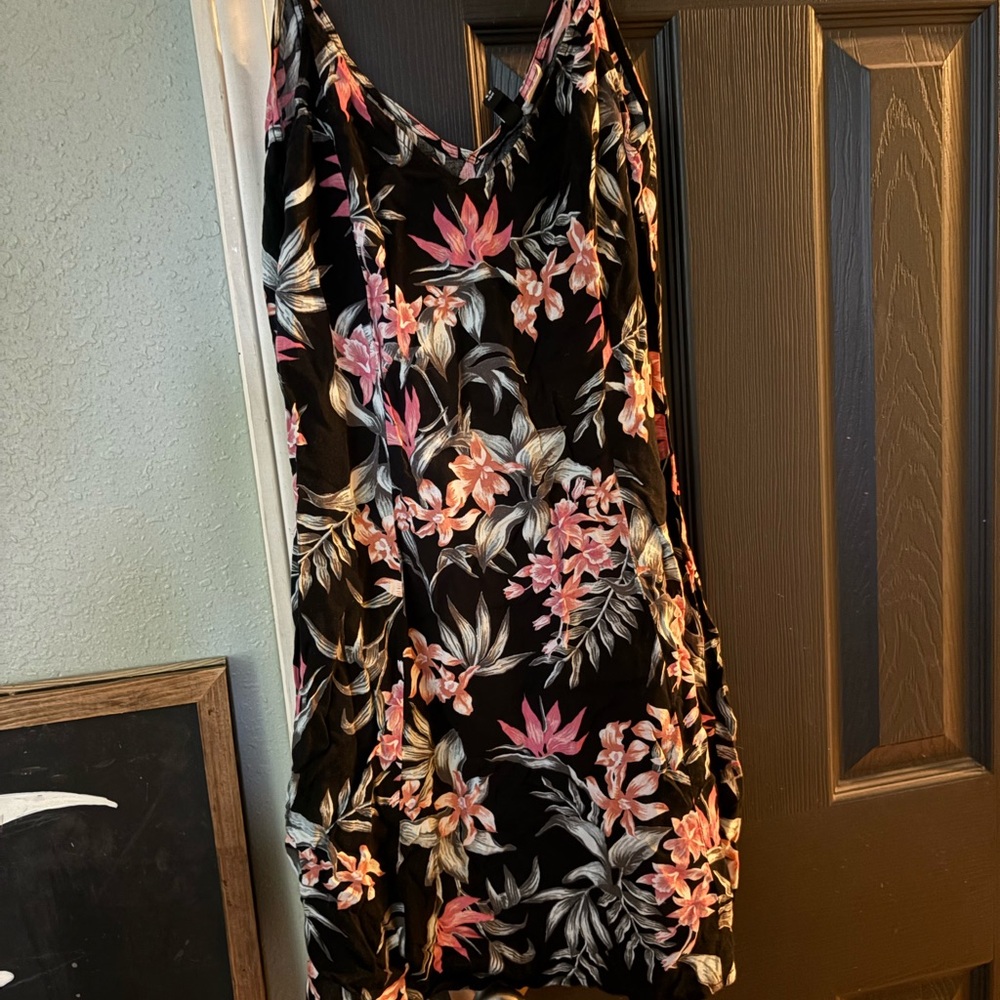 Divided Black Dress with Pink and White Floral Design